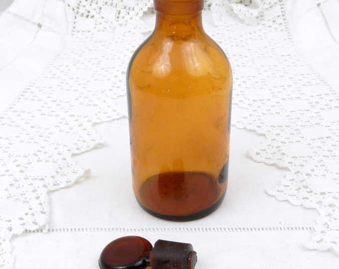 Antique French Amber Glass Medicine Apothecary Bottle with Glass Stopper, French Country Decor, Retro Parisian Chemist Pharmacy Decor France