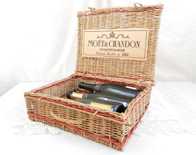 Antique French Champagne Basket by Moet & Chandon for 3 Bottles made of Woven Wicker, Champagne Hamper, Champagne Breakfast, Wedding