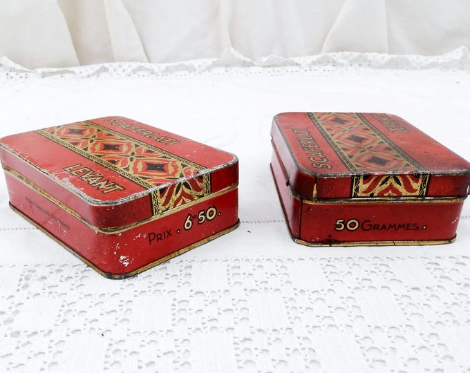 2 Vintage French Matching Metal Tobacco Tins "Scaferlati Levant" Red and Gold Graphics and Pattern, French Decor, Matching Pair, Retro Tin 2 Vintage French Matching Metal Tobacco Tins "Scaferlati Levant" Red and Gold Graphics and Pattern, French Decor, Matching Pair, Retro Tin