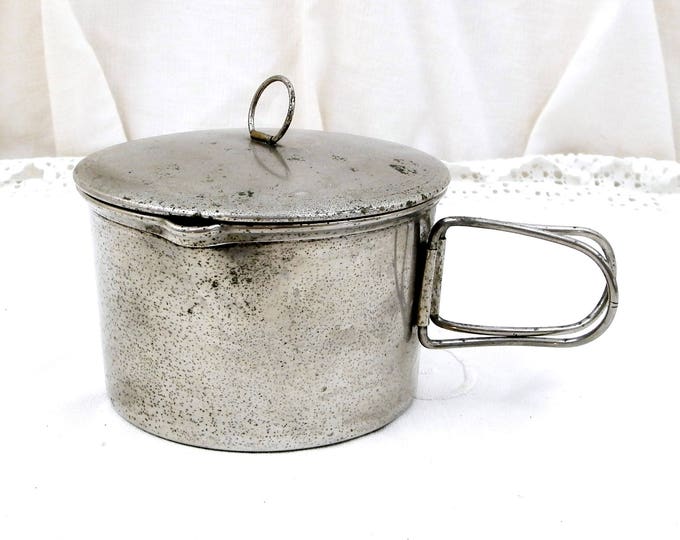 Antique French Compact Camping Chrome Plated Copper Pan and Lid with it's Own Cooker / Heater, Scouts, Vintage, Army, Camping Gear, Picnic