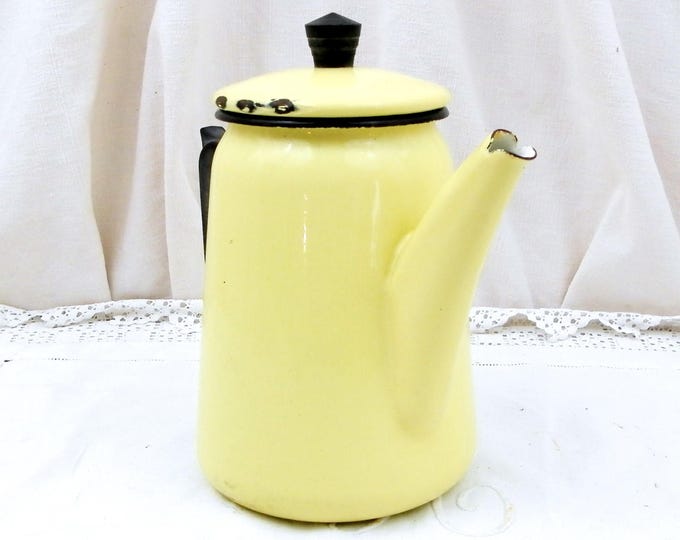 Vintage French Mid Century 1960s Buttercup Yellow Enamelware Coffee Pot, Cafetière, Retro, Vintage, Home, Kitchen, Enamel from France