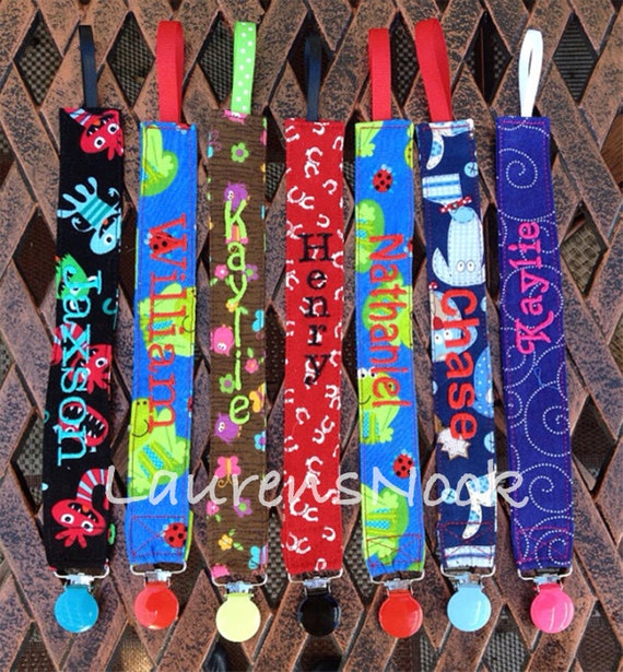 Personalized pacifier clip fabric snap or loop by LaurensNook