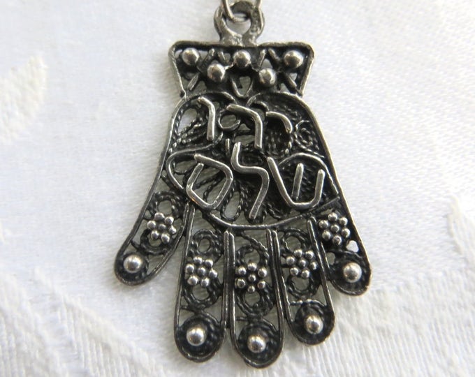 Vintage Hamsa Hand Necklace, Hamsa Pendant, Khamsa Necklace, Hand of God, Moroccan Jewelry