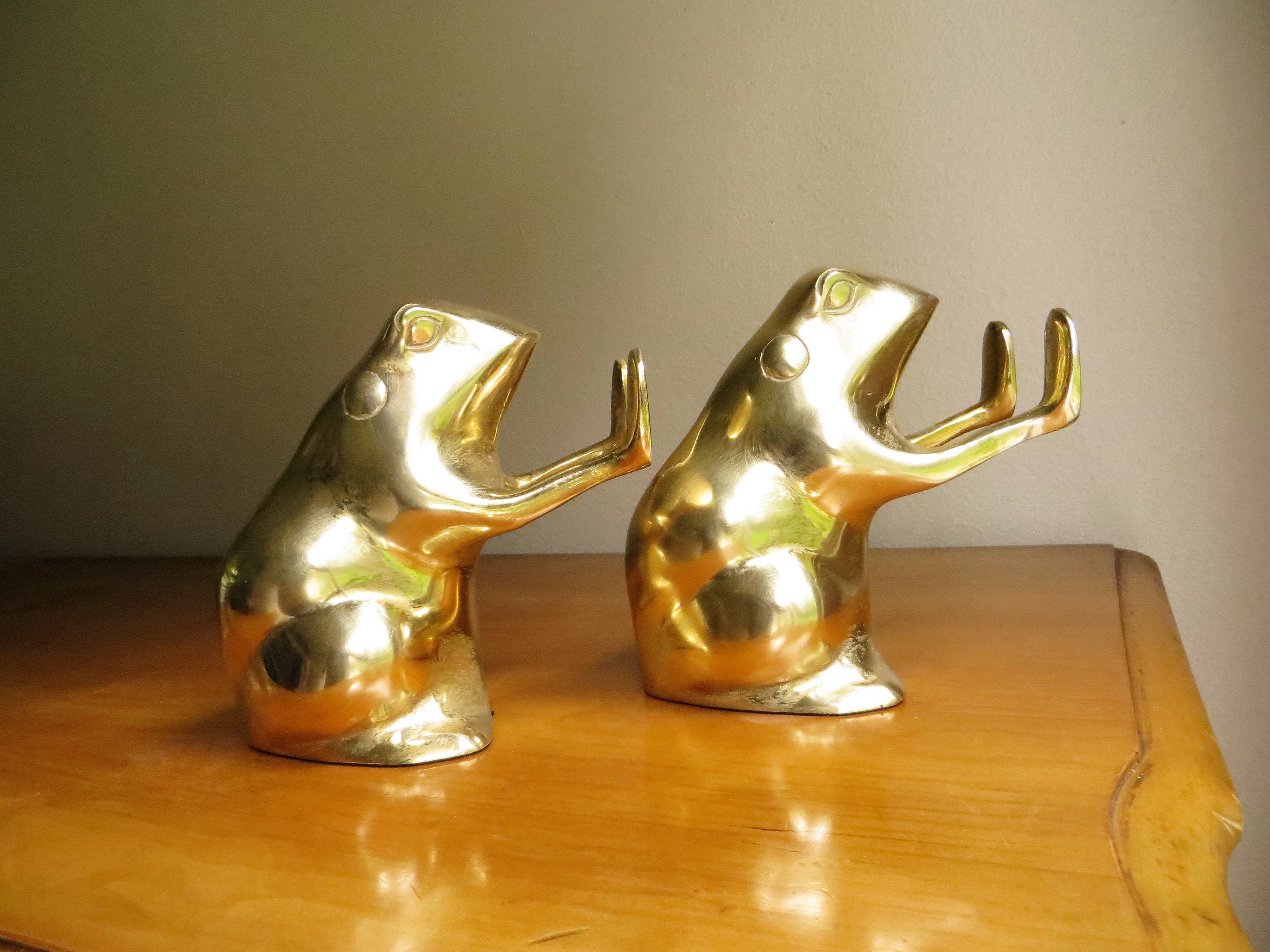 Vintage Brass Frog Bookends Gold Frog Book Ends Pair of