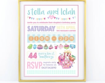 Shopkins Theme Birthday Invitation Girls party - personalised 5"x7" - Modern, Contemporary - Printable, Digital