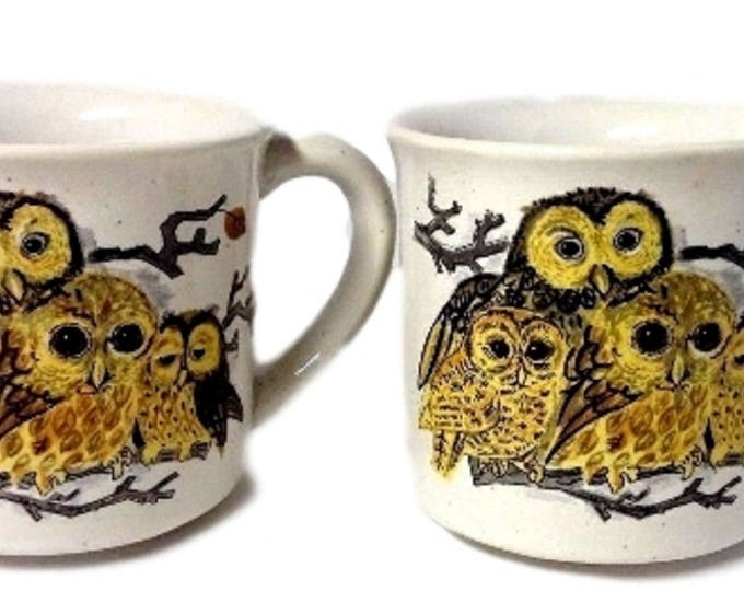 2 - Owl Mug, Bird Lovers Gift, Country Kitchen, Christmas Gift, Gift for Bird Enthusiast, Stoneware Coffee Mug, Vintage Owl Mug, Owls