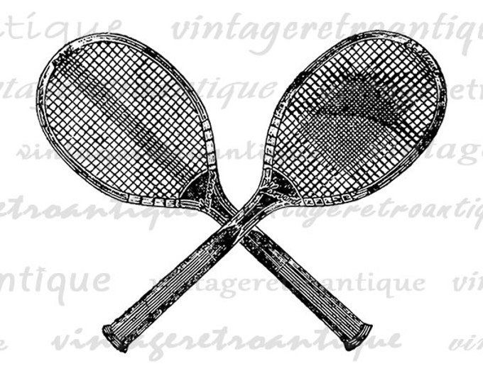 Printable Tennis Rackets Digital Image Tennis Art Download Tennis Racket Graphic Image Antique Clip Art Jpg Png Eps HQ 300dpi No.1451