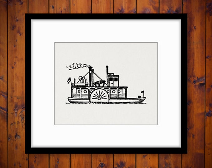 Steamboat Digital Image Graphic Boat Printable Download Illustration Vintage Clip Art Jpg Png Eps HQ 300dpi No.2992