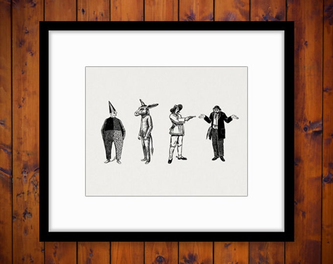 Printable Graphic Antique Figures People Clown Rabbit Cowboy Download Digital Image Artwork Vintage Clip Art Jpg Png HQ 300dpi No.1735