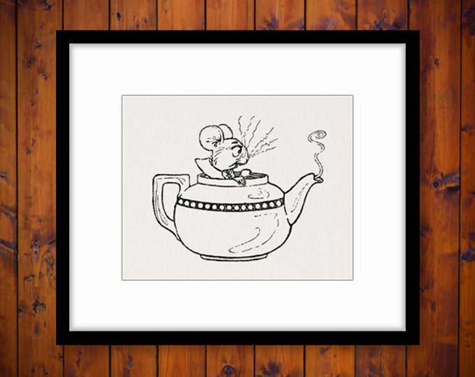 Digital Graphic Mouse in Teacup Alice in Wonderland Download Printable Image Antique Clip Art Jpg Png Eps HQ 300dpi No.2505