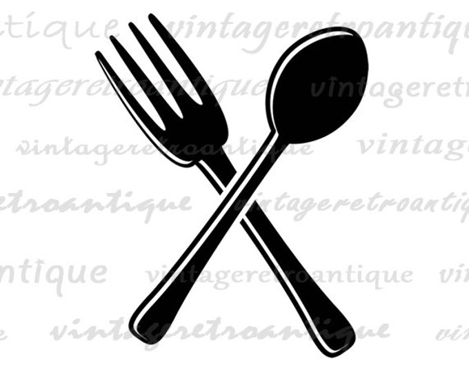 Fork and Spoon Graphic Printable Image Download Silverware Digital Vintage Clip Art Jpg Png Eps HQ 300dpi No.4009