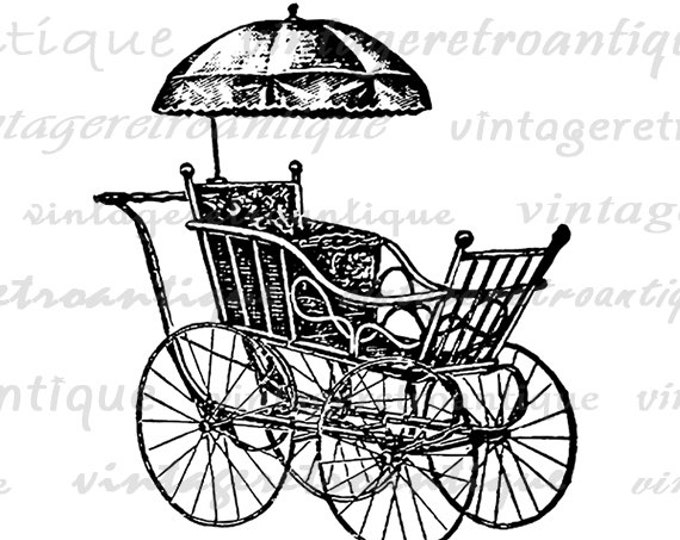 Digital Antique Baby Carriage Image Graphic Stroller Printable Illustration Download Artwork Vintage Clip Art HQ 300dpi No.1280