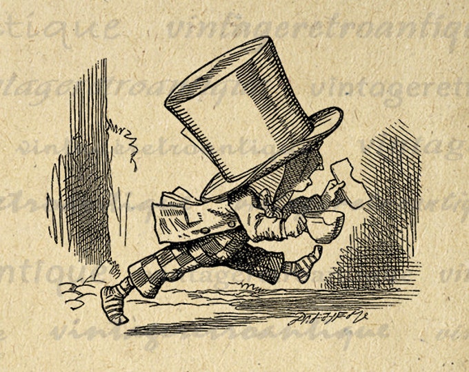 Printable Mad Hatter Departs Alice in Wonderland Digital Graphic Download Image Antique Clip Art Jpg Png Eps HQ 300dpi No.048