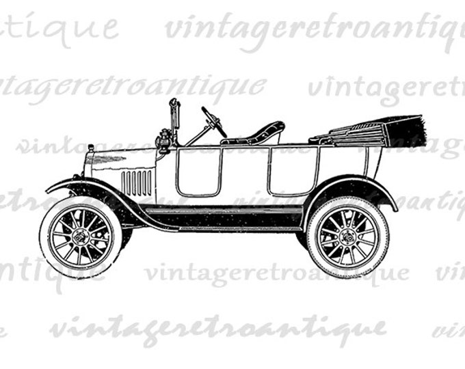 Digital Printable Antique Touring Automobile Car Graphic Illustration Download Image Artwork Vintage Clip Art HQ 300dpi No.3433