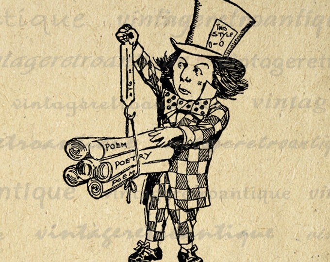 Digital Printable The Mad Hatter Alice in Wonderland Download Image Graphic Vintage Clip Art Jpg Png Eps HQ 300dpi No.2475