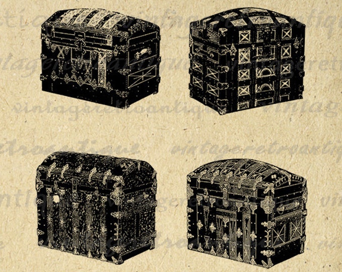 Four Antique Trunks Printable Graphic Image Collage Sheet Digital Download Vintage Clip Art Jpg Png Eps HQ 300dpi No.2860