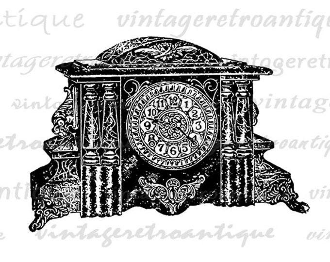 Antique Clock Graphic Image Printable Illustration Download Digital Vintage Clip Art Jpg Png Eps 18x18 HQ 300dpi No.1330