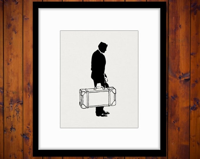 Vintage Man with Suitcase Digital Image Download Antique Traveler Graphic Printable Clip Art Jpg Png Eps HQ 300dpi No.4061