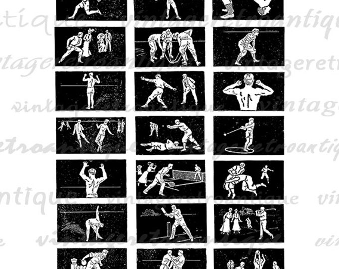 Sports Illustrations Collage Sheet Graphic Printable Image Download Digital Vintage Clip Art Jpg Png Eps HQ 300dpi No.4159