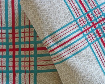 French linen fabric - bolt of unused red and green check linen