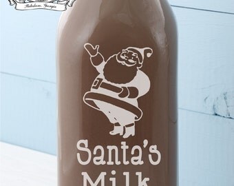 CHRISTMAS GIFT - Vintage Style Glass Milk Bottle - Santa's Milk - Square Milk Bottle - Great Gift for Kids of All Ages - Free Engraving
