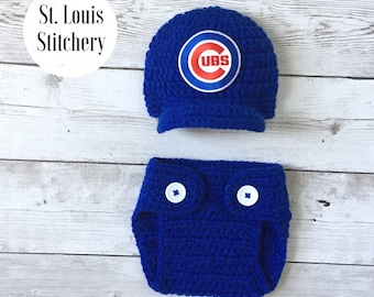 Baby Boy Chicago Cubs Inspired Baseball Hat / Newborn Photo Prop / Sitter Session Prop / Diaper Cover / Newborn - 9 Months *MADE TO ORDER**