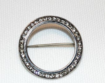 Vintage Sterling Silver Clear Paste and Enamel Brooch