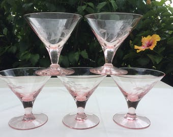 Pink Depression Glass Champagne Sherbert Set of 5