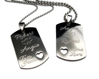 Valentine's Day Gift + Couples Dog Tag + Two hearts one love + His and Hers Dog Tag Set + Couples Jewelry Set + Medium His and Her Set