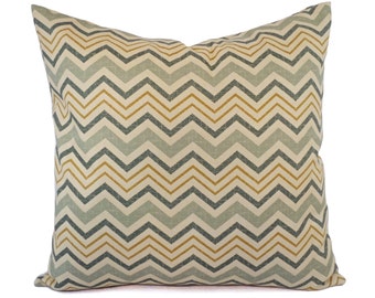 Two Chevron Pillow Covers - Blue Green Yellow Pillows - Neutral Pillow Sham - Cream Pillow - Custom Pillow - 16 Inch Pillow - 18 Inch Pillow