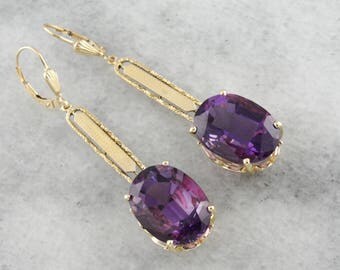 Large Amethyst Dangle Earrings, Amethyst Statement Earrings, Gold Bar Drops ER3RRX-N