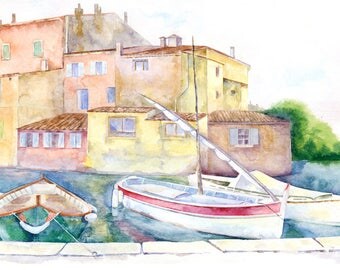 Watercolor Printable Artwork - Provence Village Paysage - Home Wall Art - Print