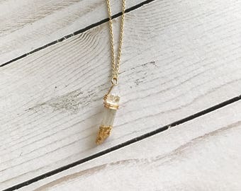 Gold dipped quartz crystal pendant necklace