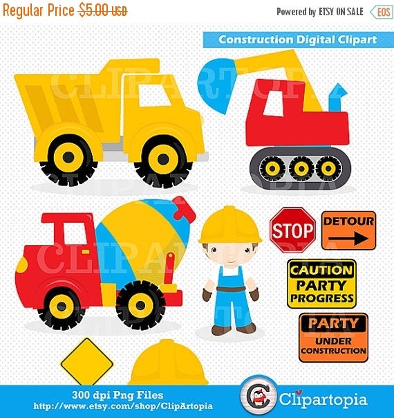 50% OFF SALE Construction Digital Clipart : 