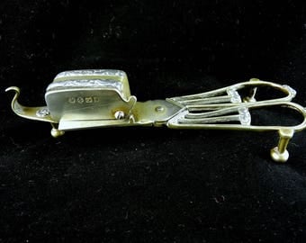 Victorian Candle Snuffer, Lamp Trimmer, Wick Trimmer, Silver Plated and Footed, Complete With Silver Plated Tray, Both Hallmarked Circa 1870