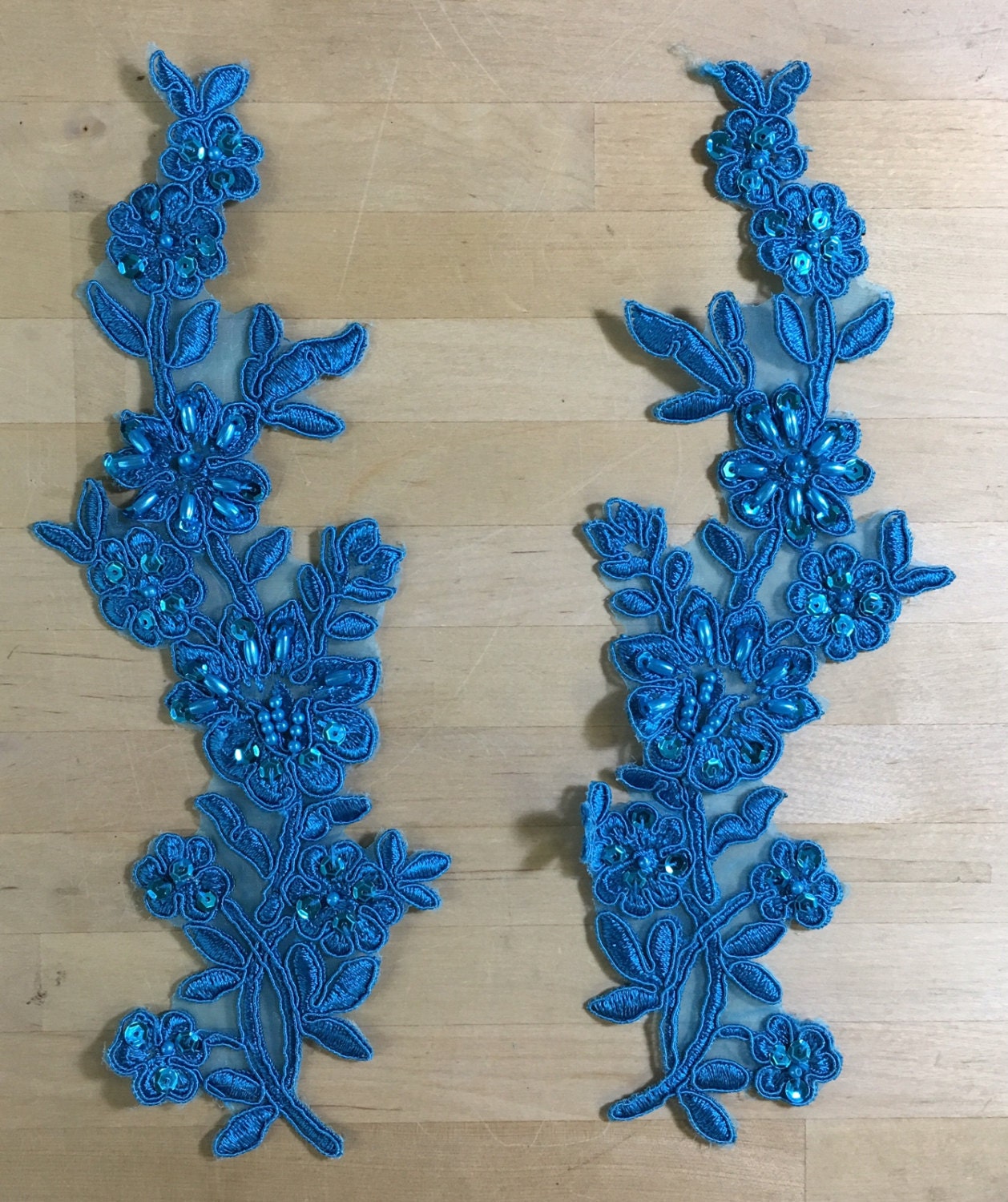Turquoise Beaded Appliques Beaded Applique Beaded Lace Pair