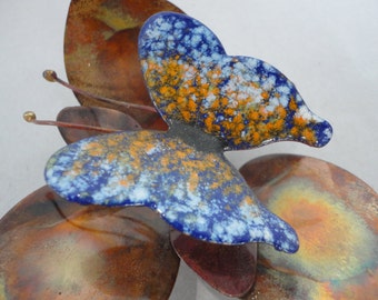 Vintage Artisan Made Copper & Enamel Butterfly