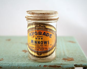 Hygrade Minnows, Minnow Jar, Vintage Minnow Jar, Vintage Fishing Jar, Bait Jar, Man Cave Decor