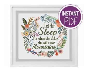 Cross Stitch Pattern, Let Her Sleep counted Cross-Stitch Chart, Let her sleep by Peppermint Purple