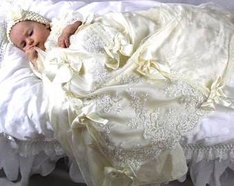 Christening Gown "Empress Sissi" , ivory Baptism Gown, silk Christening dress, girls Baptismal dress