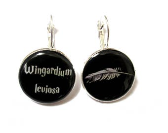 HARRY POTTER earrings - Harry Potter Jewelry - black - white - Wingardium Leviosa - dangle earrings HP - Harry Potter Party - for potterhead