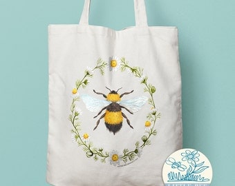 Bumble Bee Tote Bag - Shopping Bag, Cotton Tote, Long-handled tote bag
