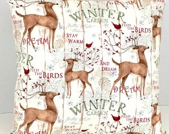 Reindeer and Cardinal Winter Pillow Cover