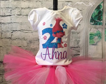 Trolls tutu, trolls tutu outfit, trolls birthday outfit, trolls birthday shirt, poppy birthday outfit, poppy birthday shirt, poppy tutu,