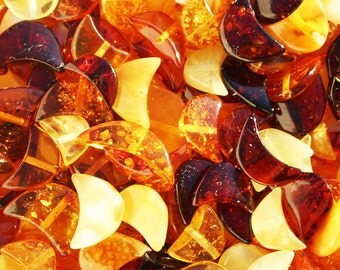 Polished Muliticolour Moon Shape Baltic Amber Beads with holes. 3 grams (approx 24 beads) or 10 grams (approx 80 beads), jewellery making