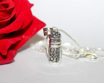 Perfume Bottle, Sterling Silver Perfume Bottle Necklace, Sterling Silver Perfume or Message Container, Oil Bottle, Perfume Vial