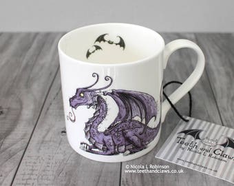 Mother Dragon Mug, Fine Bone China Mug, Purple Dragon, New Baby Gift, Gift for Mum, Collectable Mug, English Bone China,