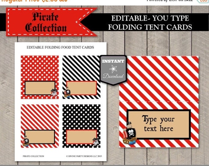 SALE INSTANT DOWNLOAD Pirate Editable Folding Tent Cards / Add Your Own Text / Printable Diy / Pirate Collection / Item #803