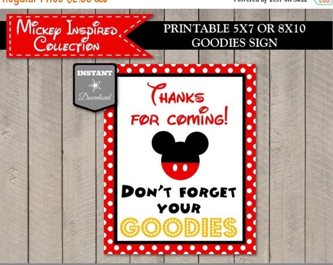 SALE INSTANT DOWNLOAD Printable Mouse Don't Forget Your Goodies Party Sign / 5x7 or 8x10/ Favors / Mouse Classic Collection / Item #1517