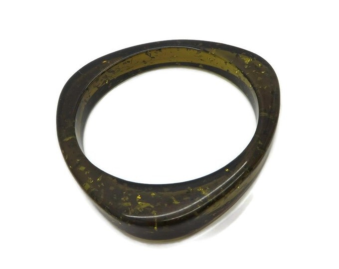 Vintage Brown Lucite Triangle Bangle, Gold Speckled Bangle, Transluscent Sparkly Bracelet